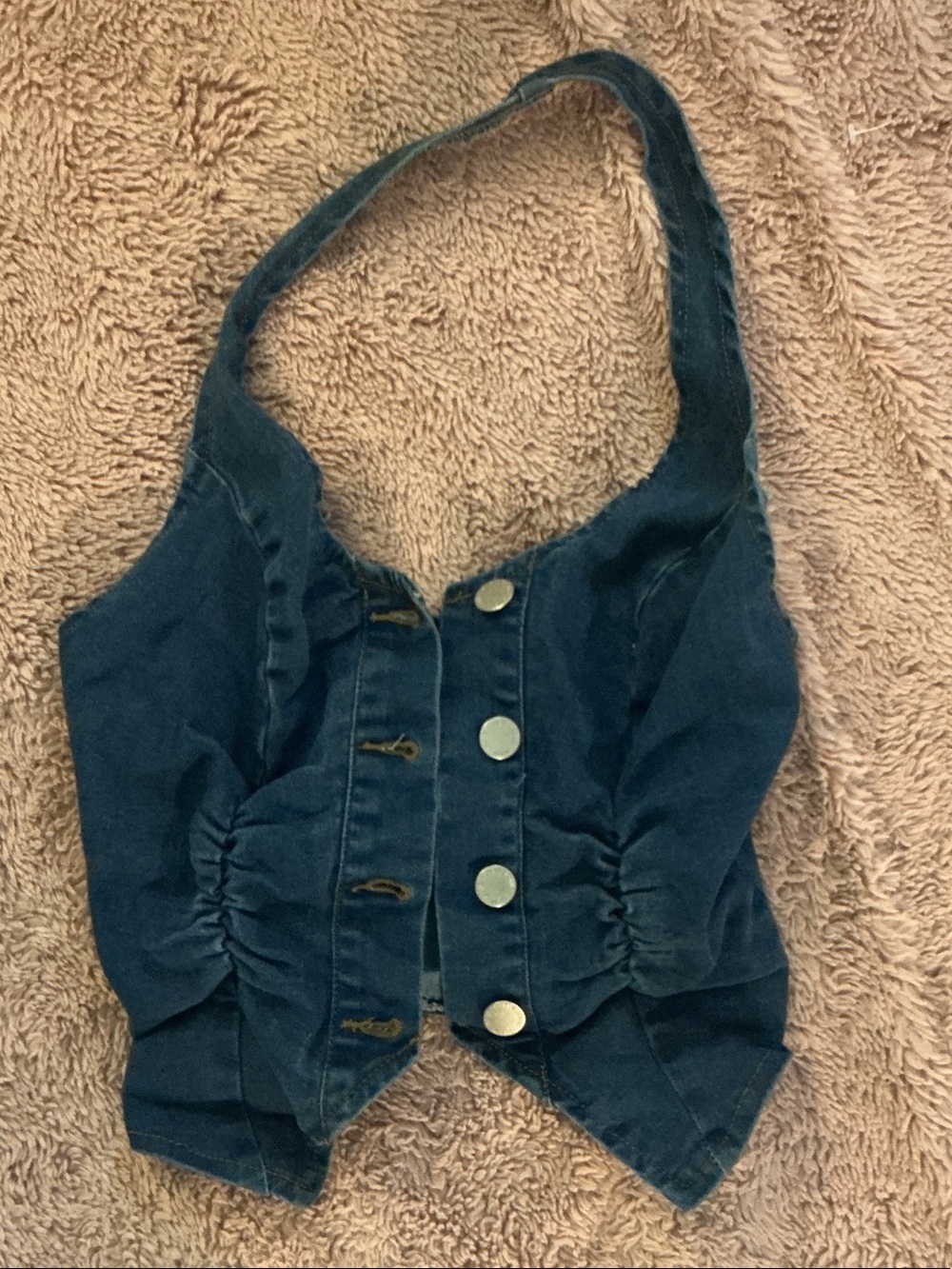 SHEIN Dark Blue Denim Halter Button-Front Vest